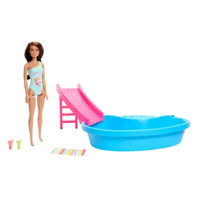 Barbie Doll and Pool Playset Brunette in Seafoam Blue One-Piece Swims