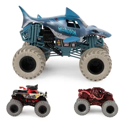 Monster Jam Into The Deep 3-Pack Die-Cast Monster Trucks 1:24 Scale Megalodon 1:64 Scale Pirates