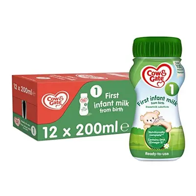 Cow & Gate First Infant Baby Milk Ready to Use Liquid Formula, from Birth, 200ml (Pack of 12)