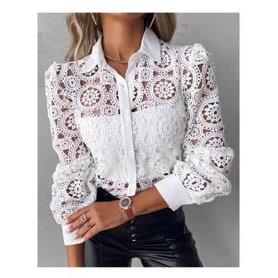 (A, S) Lace hollowed out long sleeved top for women's fashion and leisure, new women's clothing 