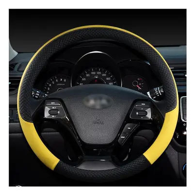 (Yellow) Leather Sport Car Steering Wheel Cover leather braid on the steering wheel