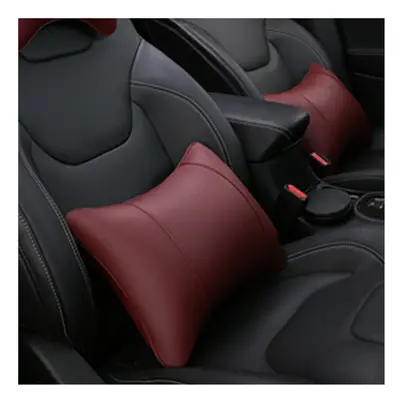 (1PC-No logo-Red) 2Pcs Car Neck Pillow Pu Leather Seat Support Headrest Embroidery For Kia