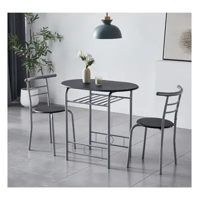 (BLACK) Dining Table and Chairs Set Metal Wood Effect Kitchen Table Dining Chairs Barley