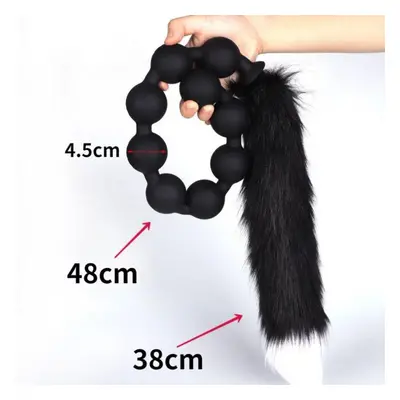 (black, M) Soft Silicone Pull Beads Long Tail Adult Sex Toy Anal Plug Fisting Slave Bdsm Realist