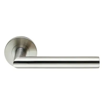 PAIR Round Mitred Bar Safety Handle on Round Rose Concealed Fix Satin Steel