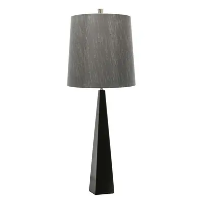 Square Table Lamp Tapered Column Dark Grey Faux Silk Shade Black LED E27 60W