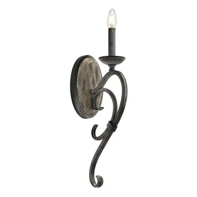 Wall Light Gently Curved Metalwork Weathered Zinc & Grey Wood Veneer LED E14 60W