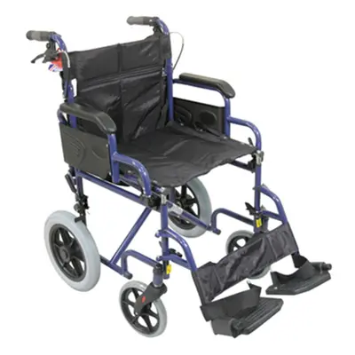 Deluxe Attendant Propelled Steel Wheelchair - Compact Foldable Design - Blue