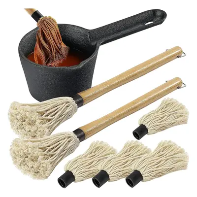 Cast Iron Sauce Pot And Bbq Mop Brush Set For Grilling,6pcs Barbecue Accessories Include Oz