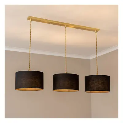 ValueLights Gold Drop Bar Ceiling Pendant Black Fabric Shades