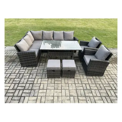 Fimous Seater Garden Rattan Furniture Corner Dining Set with Small Footstools Armchair Indoor Ou