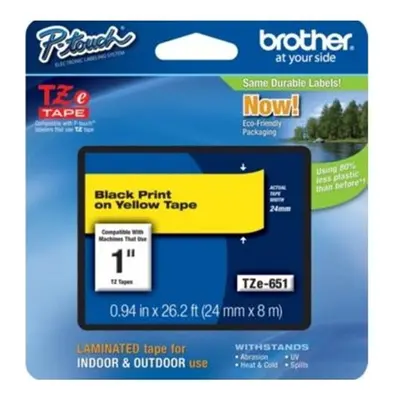 Brother TZE651 TZe Standard Adhesive Laminated Labeling Tape 1w Black on Yellow