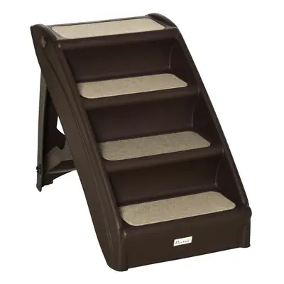 PawHut Four-Step Foldable Pet Stairs w/ Non-Slip Mats, for S, Dogs - Brown