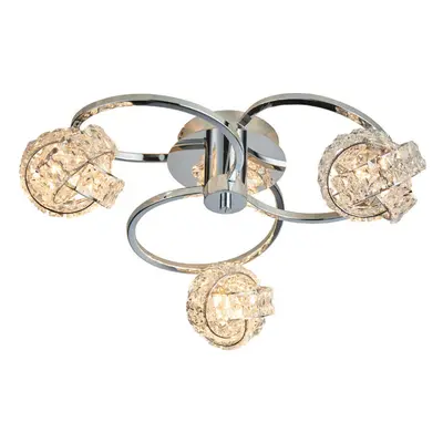 Semi Flush Ceiling Light Chrome & Crystal Knott Lamp Hanging Feature Pendant