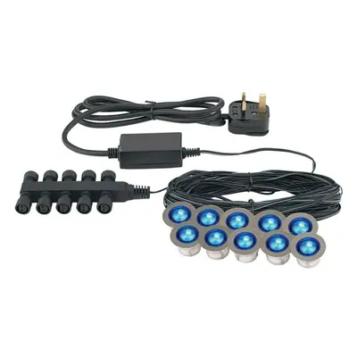 IP67 Decking Plinth Light Kit 10x 0.45W Blue Round Garden Lamps Outdoor Rated