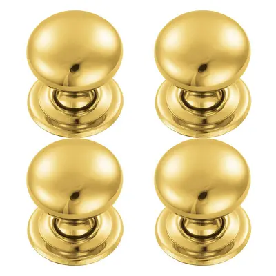 4x Round Victorian Cupboard Door Knob 38mm Dia Polished Brass Cabinet Handle