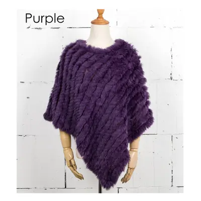 (Purple, One Size) Women Knit Rabbit Fur Shawl Poncho Cape Robe Tippet Wrap Female Girl Warm Coa