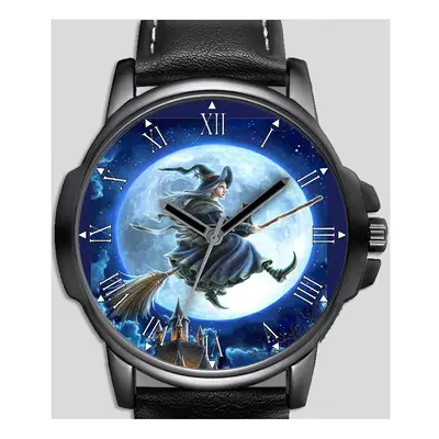 Full moon Witch On Broom Unique Unisex Beautiful Wrist Watch UK FAST