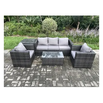 Fimous Rattan Garden Furniture Set with Seater Sofa Coffee Table Side Table Armchairs Indoor Out