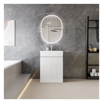 (High Gloss White) 600mm Floor Standing High Gloss Bathrooms Vanity Units with Thick Ceramice Ba