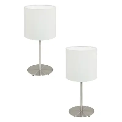 2 PACK Table Desk Lamp Colour Satin Nickel Steel Shade White Fabric E14 1x40W