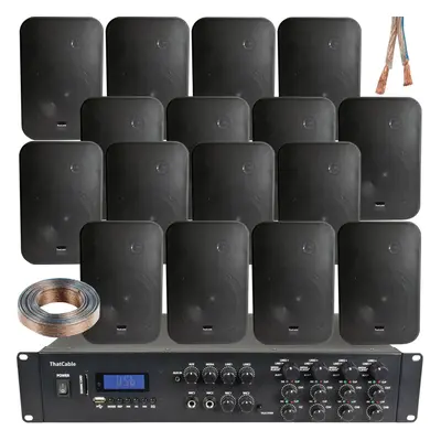 1600W Bluetooth Sound System 16x 200W Black Wall Speaker Zone Matrix Amplifier