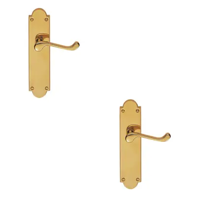 2x PAIR Victorian Scroll Handle on Latch Backplate x 49mm Polished Brass