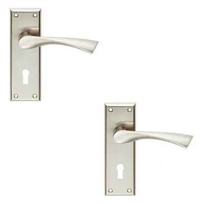 2x PAIR Angular Lever on Lock Backplate Door Handle x 50mm Satin Nickel