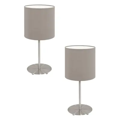 2 PACK Table Desk Lamp Colour Satin Nickel Steel Shade Taupe Fabric E14 1x40W