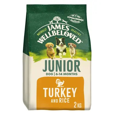 2kg James Wellbeloved Natural Junior Complete Dry Dog Food Biscuit Turkey & Rice