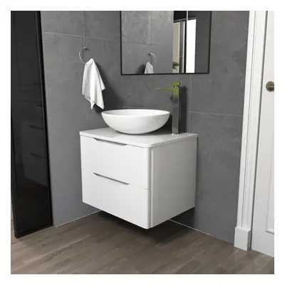 Merton White 600mm Bathroom Wall Hung Vanity Unit With Round Ceramic Countertop