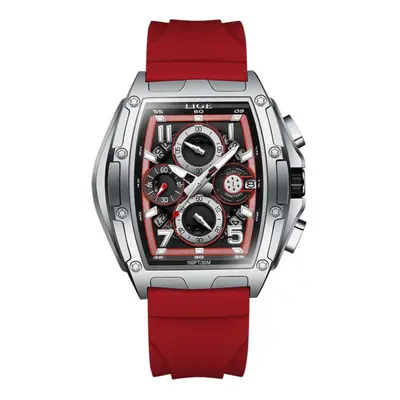 (red) Lige New Fashion Men Watch Top Brand Leisure Sports Silicone Quartz Watch Night Glow Water