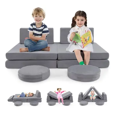 6 PCS Modular Kids Play Couch Toddler Creative Furniture Play Set-Grey