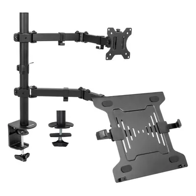 VIVO Full Motion Monitor and Laptop Desk Mount Articulating Double Center Arm Joint VESA Stand F