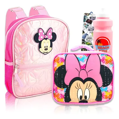 Minnie Mouse Mini Backpack and Lunch Box Set - Bundle with 10"" Minnie Backpack Lunch Bag Water 