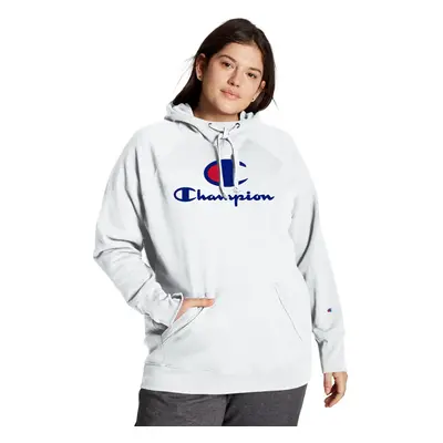 Champion womens Plus Powerblend Hoodie Script Logo Sweatshirt White