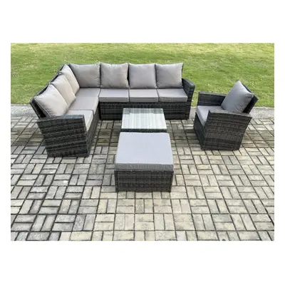 Fimous Rattan Garden Furniture Set Outdoor Lounge Corner Sofa Set With Square Coffee Table Big F