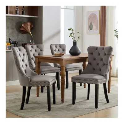 (Grey/4pc) Upholstered Velvet Dining Chairs, Button Tufted Kitchen Lounge Chairs