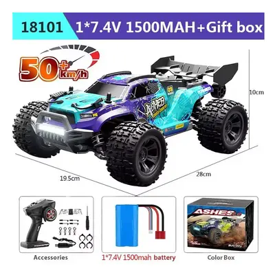 (SCY18101 Blue 50KM-H) 1:18 4WD RC Car Off Road Monster Truck High Speed With LED Light 2.4G Rem