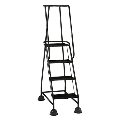 4 Tread Mobile Warehouse Steps BLACK 1.68m Portable Safety Ladder & Wheels