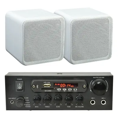 110W Bluetooth Amplifier & 2x 80W White Shelf Speakers Compact Wireless HiFi Kit