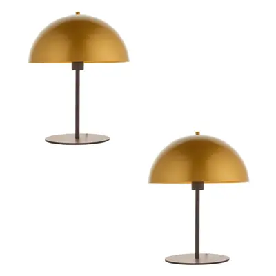 2 PACK Dark Bronze Table Lamp - Gold Painted Metal Dome Shade - Side Table Light