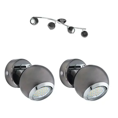 Quad Ceiling Spot Light & 2x Matching Wall Lights Black Nickel Adjustable Shade