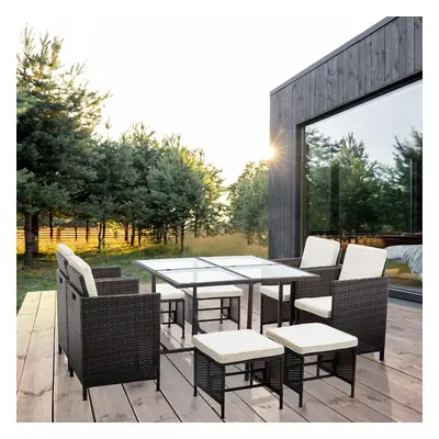 mcc direct Pieces Rattan Garden Furniture Outdoor Chair & Table 4+4+1 Set Cuba(Brown)