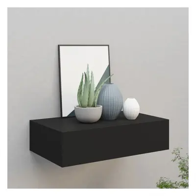 vidaXL Wall-mounted Drawer Shelf Black MDF Wall CabinetFloating Shelf Set