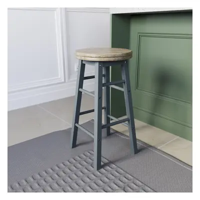 (Grey) Wooden Revolving Swivel Dining Kitchen Bar Stool