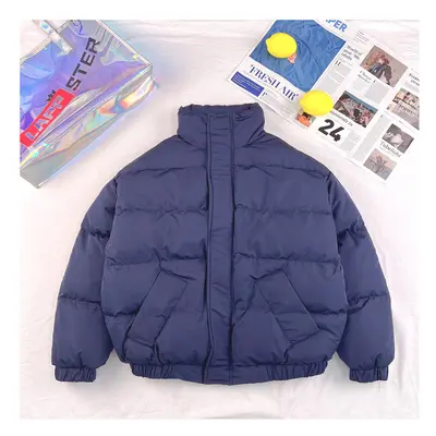 (Blue, XL) Waterproof Winter Coat Y2k Solid Harajuku Puffer Jacket Men Oversized Black Bubble Co