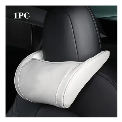 (White-1 PC) For Tesla Model Y X Neck Pillow Headrest Pillow Leather Memory Neck