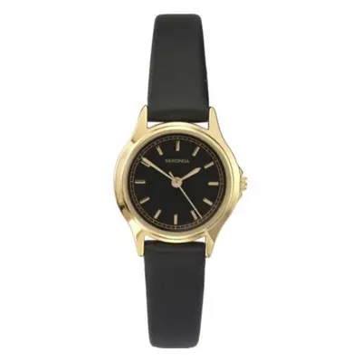 Sekonda Womens Wrist Watch Gold Plated Black Face Faux Leather Strap