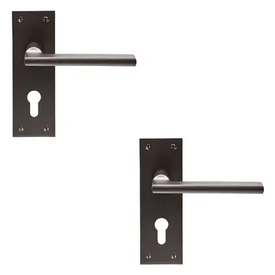 2x PAIR Straight Bar Handle on Slim Euro Lock Backplate x 50mm Matt Bronze